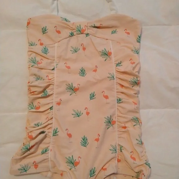 Janie and Jack Pink and White Girls One-Piece Swim - Flamingo Print